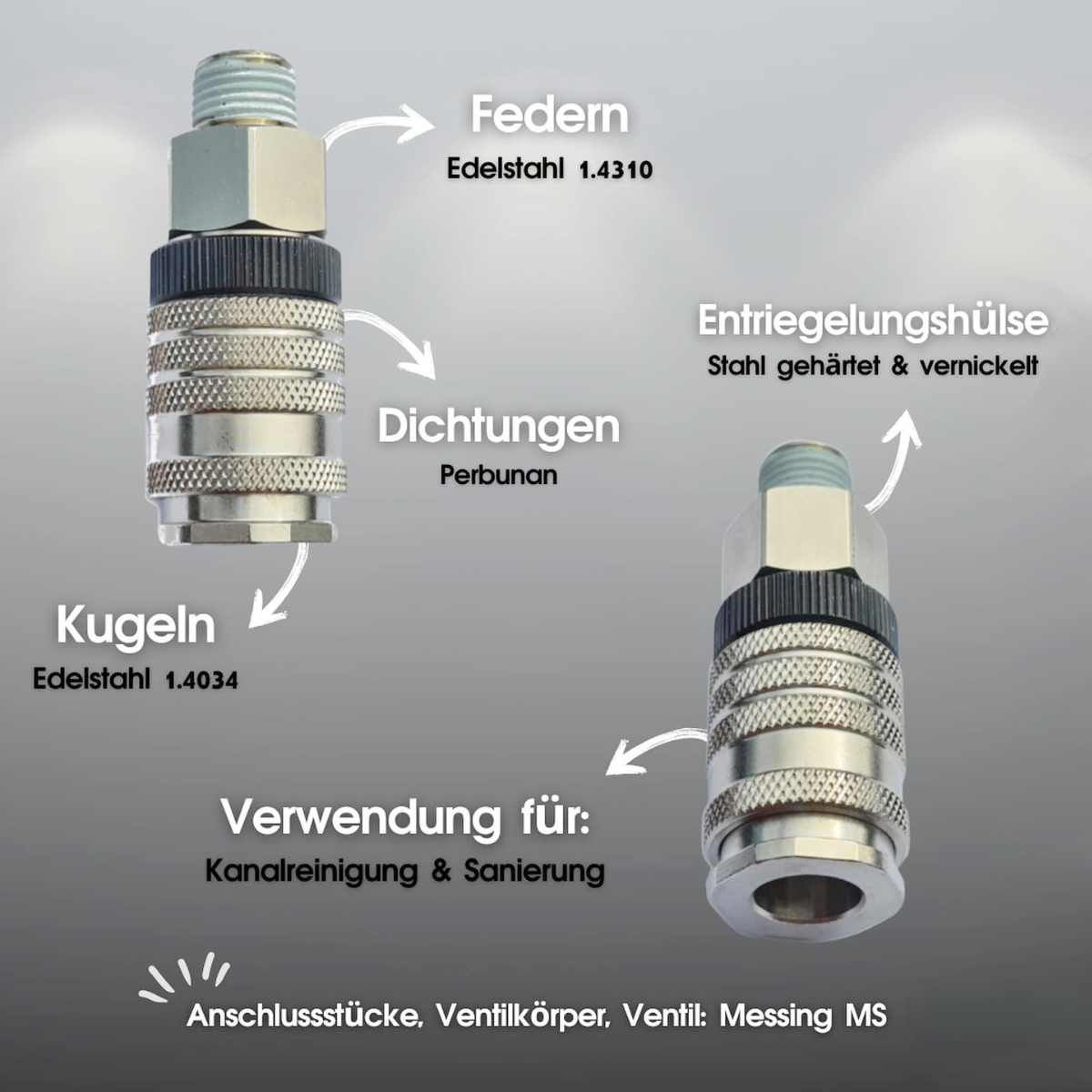 Compressed-air coupling NW 7,8 mm, 1/4" male thread with retaining ring, Syskan engraving