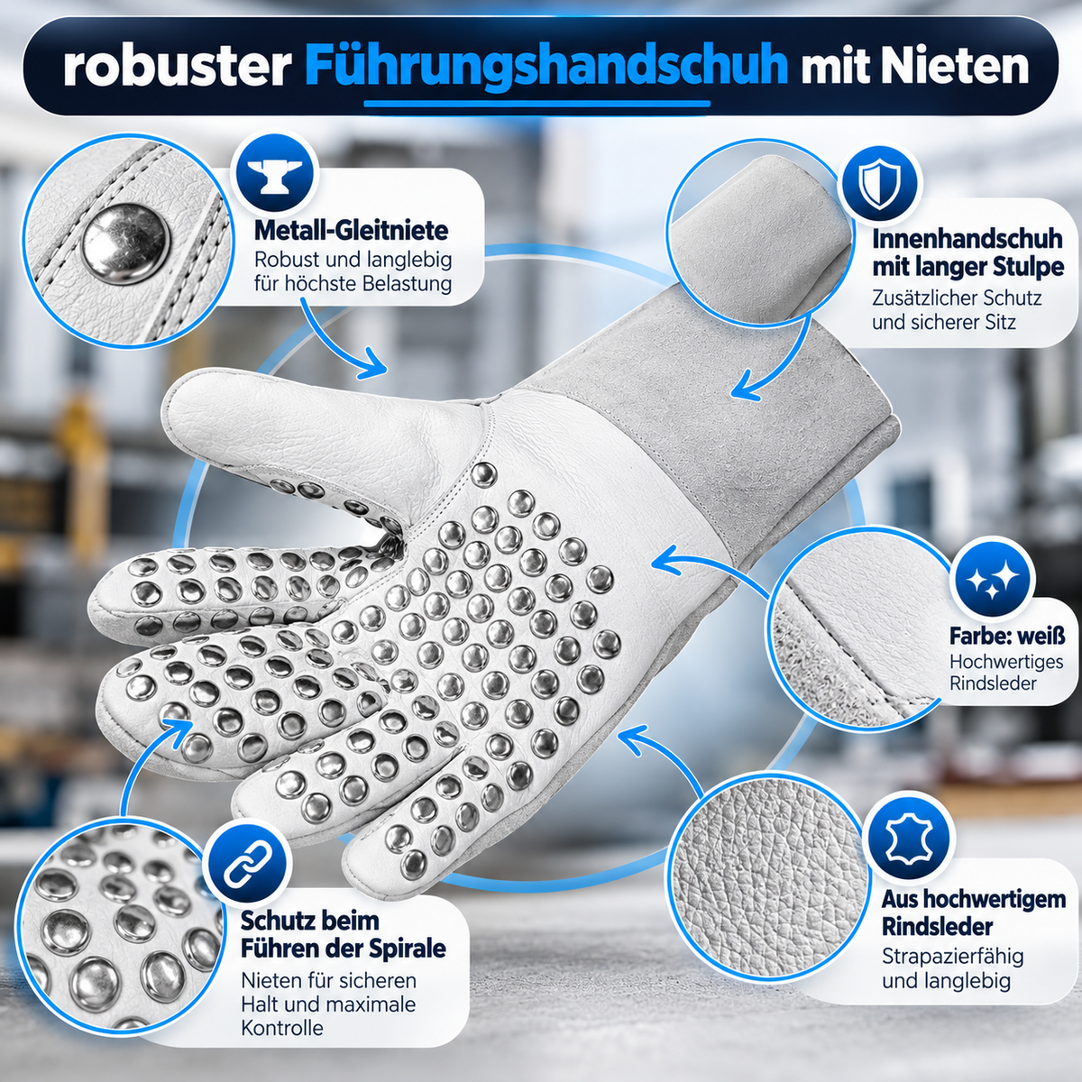 Guide gloves with rivet coating (pair), work gloves