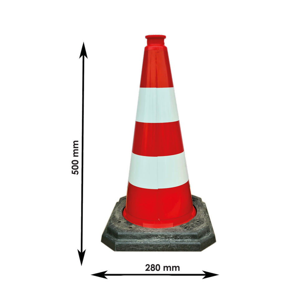 Leitkegel, voll-retroreflektierend, rot/weiß, 500 mm, schwer / Typ A