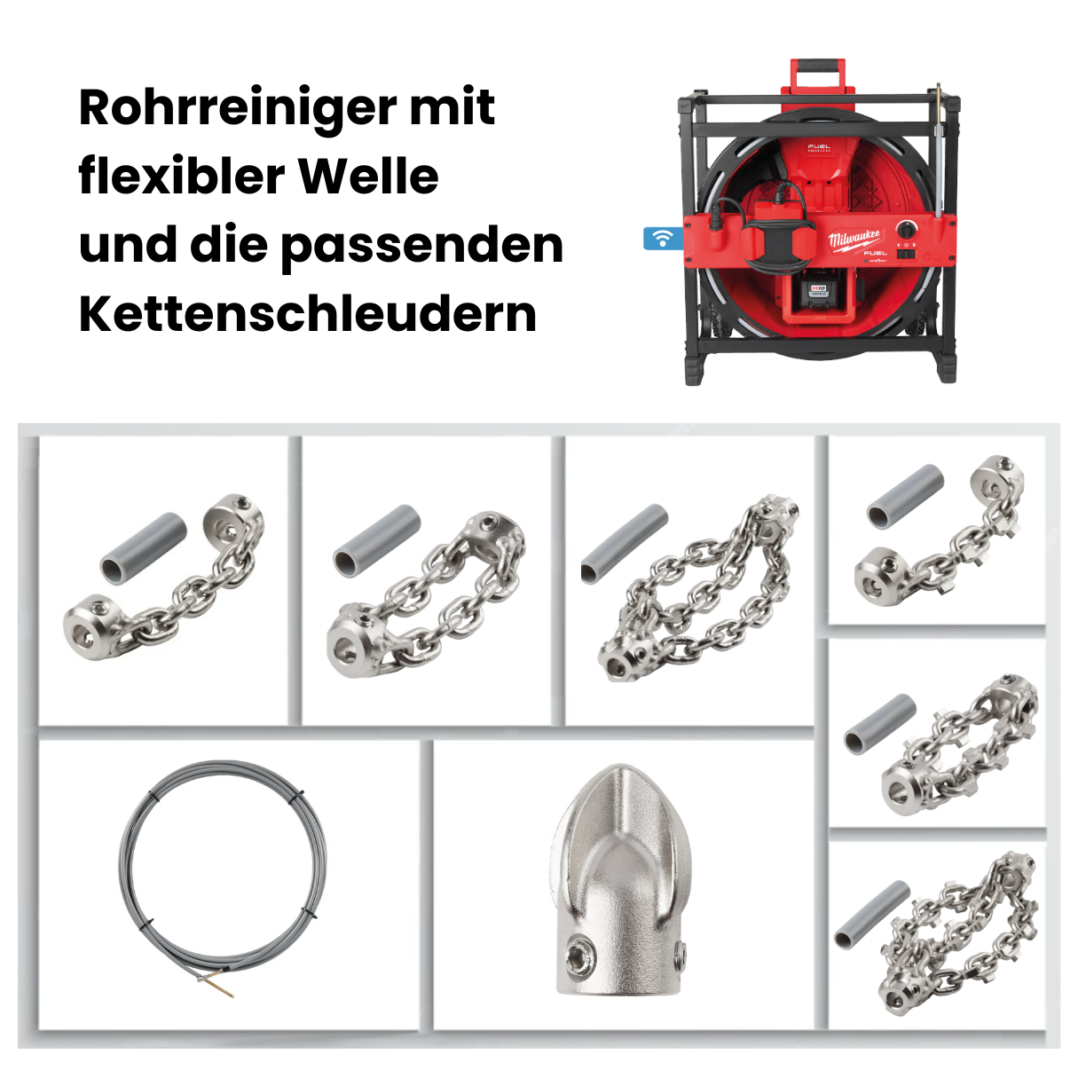 Hartmetall-Kettenschleuder 6 mm mit 2 Ketten für M12 HSFSM - Syskan - Online Shop: Abwassertechnik