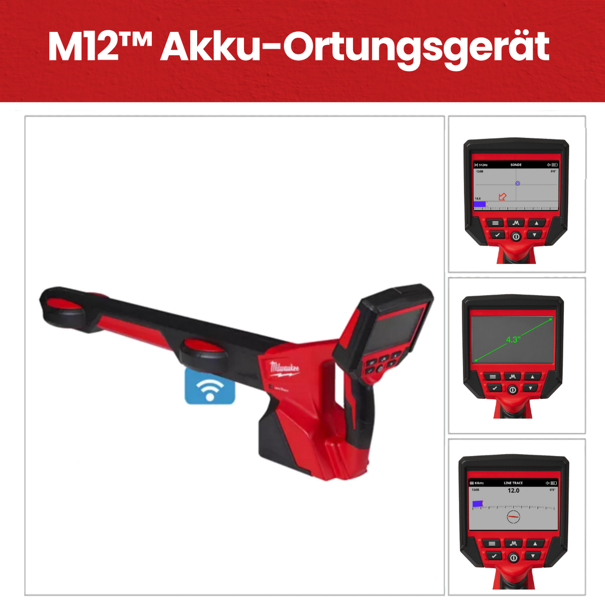 M12 PL-201C Akku-Ortungsgerät inkl. Akku und Ladegerät, im Koffer - Syskan - Online Shop: Abwassertechnik