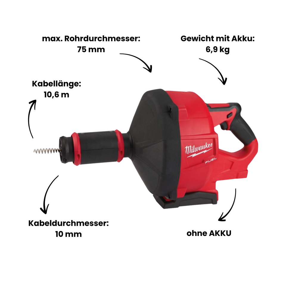 Milwaukee M12 Akku-Rohrreiniger mit 8-mm Spirale BDC8-0C