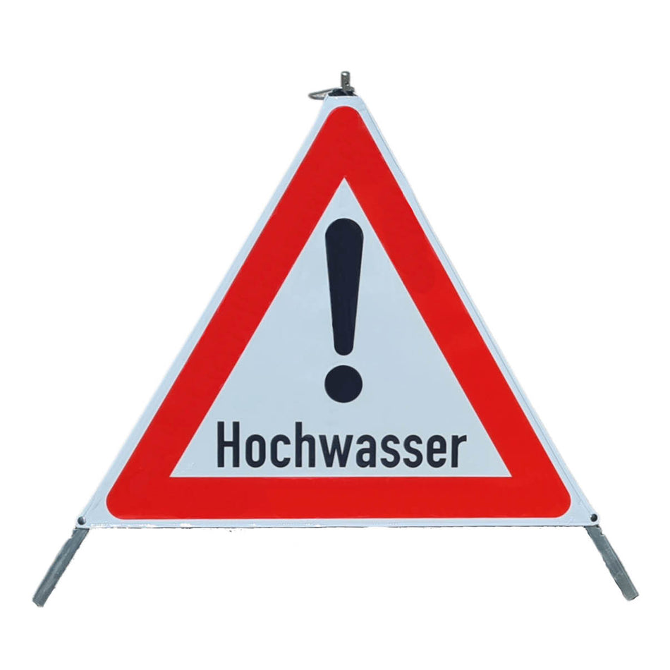Faltsignal Typ 70 "Gefahrstelle" mit Schriftzug "Hochwasser" R1