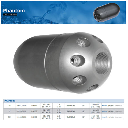 Phantom 1", cleaning nozzle with ceramic inserts