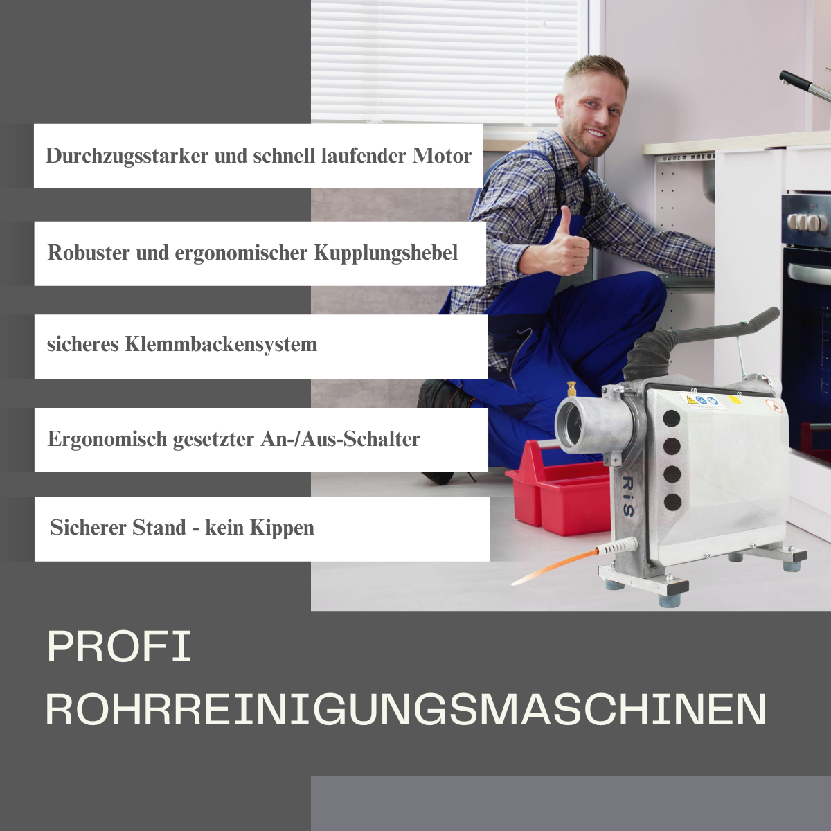 Professional RIS-22/1,1 floor-standing pipe-cleaning machine for drain cleaning