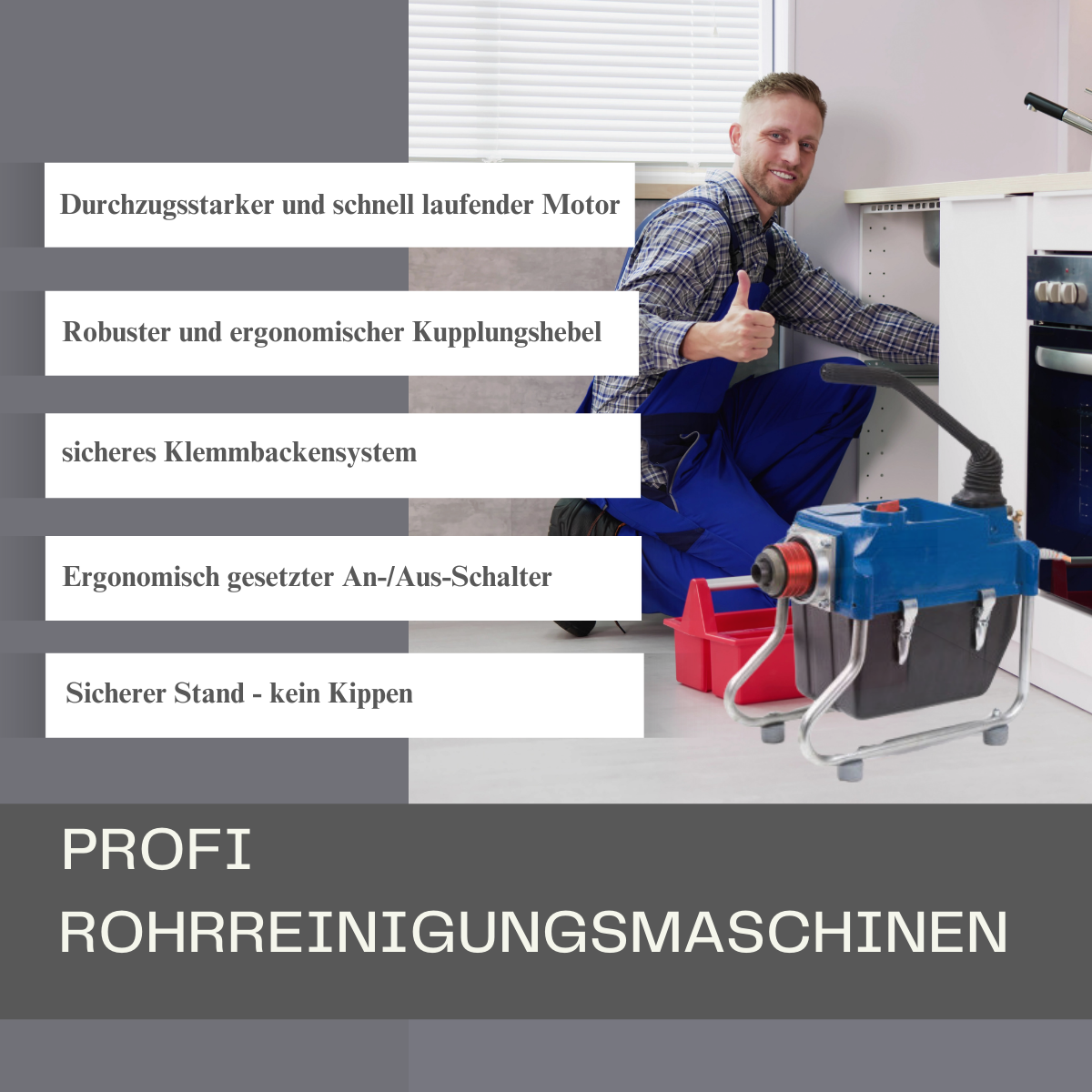 Profi Rohrreinigungsmaschine RIS Power 2216 für sanitäre Arbeiten