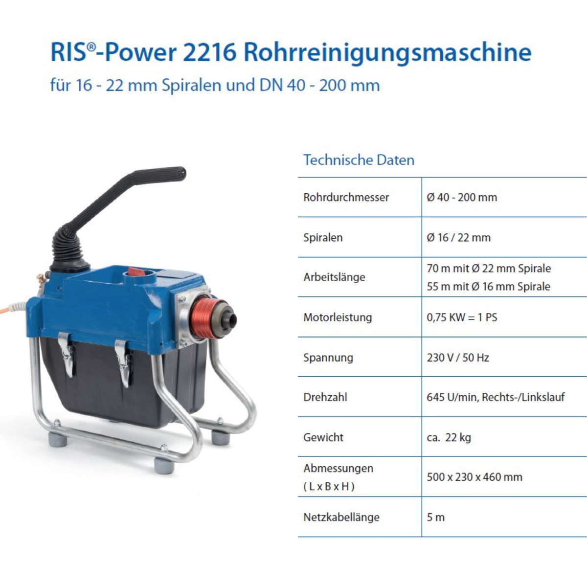Profi Rohrreinigungsmaschine RIS Power 2216 für sanitäre Arbeiten