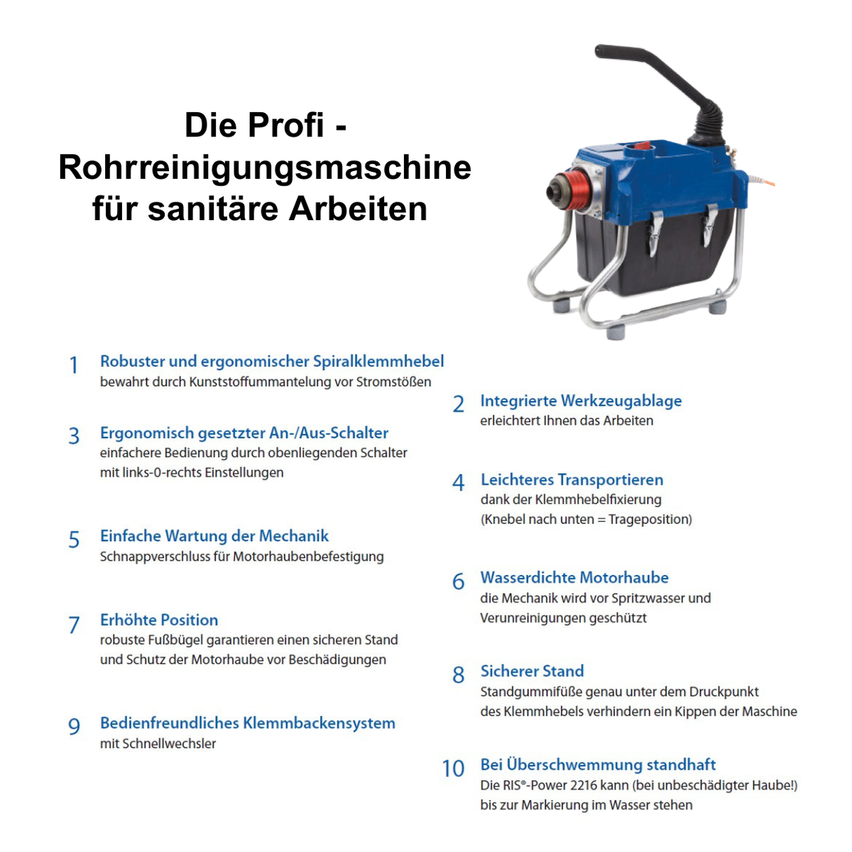 Profi Rohrreinigungsmaschine RIS Power 2216 für sanitäre Arbeiten