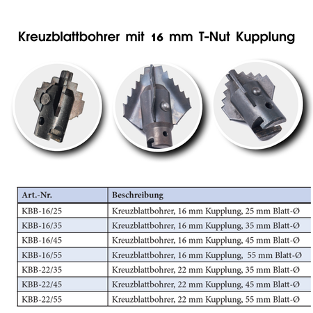 Cross-blade drill 16 mm coupling x Ø 45 mm, spiral attachment