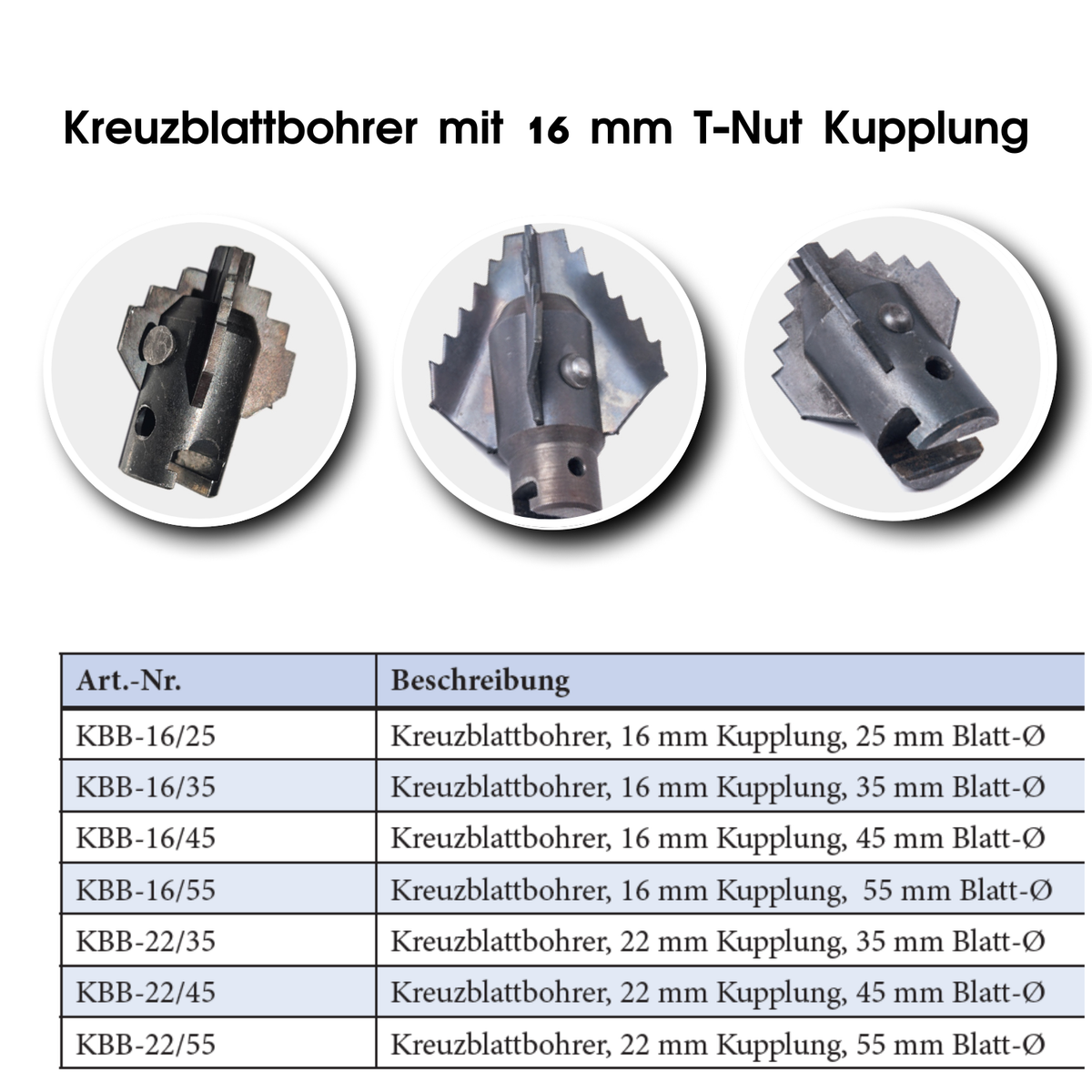 Cross-blade drill 16 mm coupling x Ø 55 mm, spiral attachment
