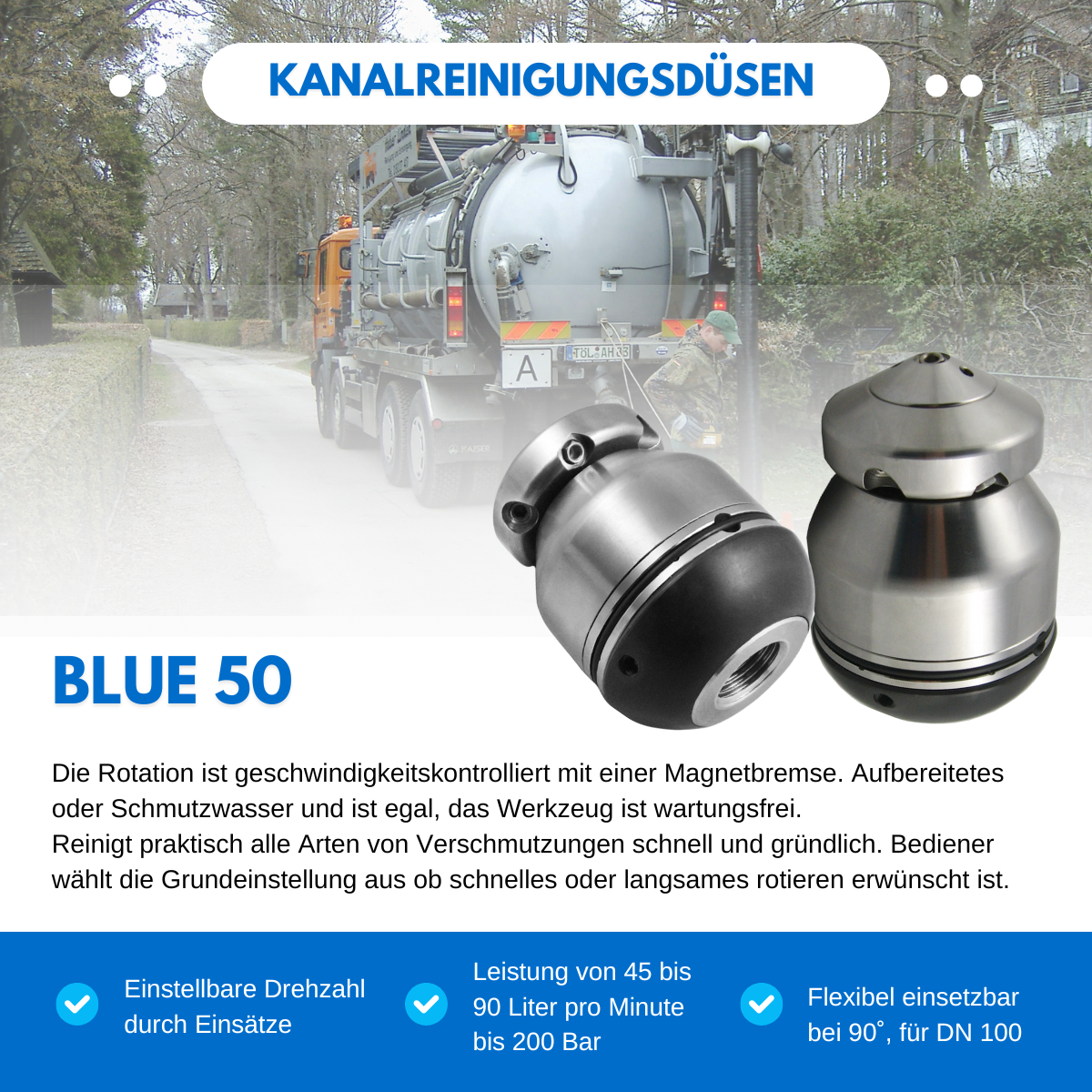 Blue 50 rotary nozzle 1/2" pipe cleaning nozzle
