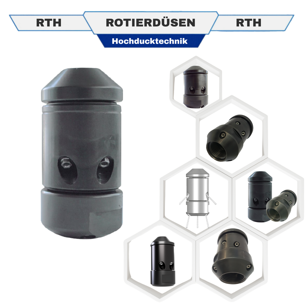 RTH rotary nozzle 22 mm, 1/8", rotary nozzle with rear jet