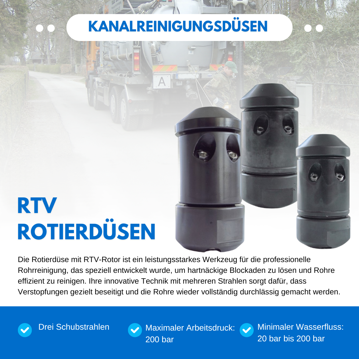 RTV-Rotierdüse 60 mm, 1" mit Keramikeinsätze - Syskan - Online Shop: Abwassertechnik