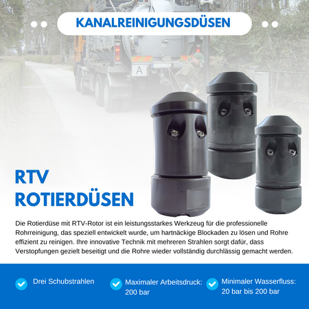 RTV-Rotierdüse 60 mm, 1" mit Keramikeinsätze - Syskan - Online Shop: Abwassertechnik
