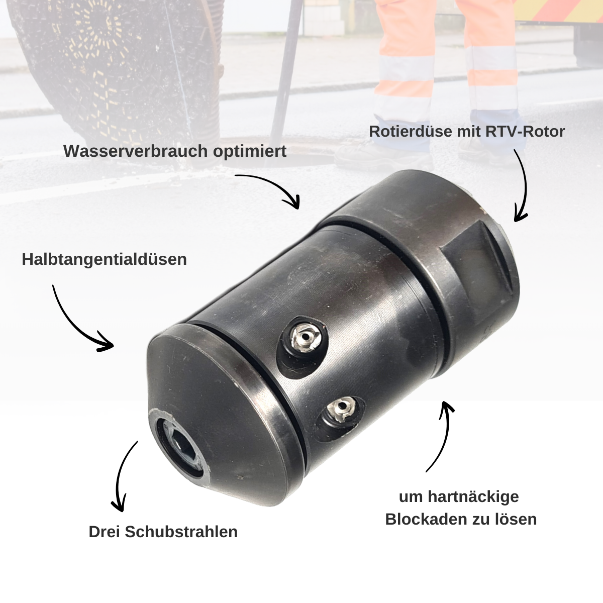 RTV-Rotierdüse 60 mm, 1" mit Keramikeinsätze - Syskan - Online Shop: Abwassertechnik