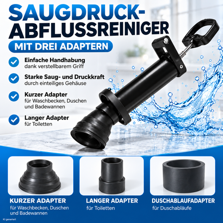 Suction-pressure drain cleaner with three adapters