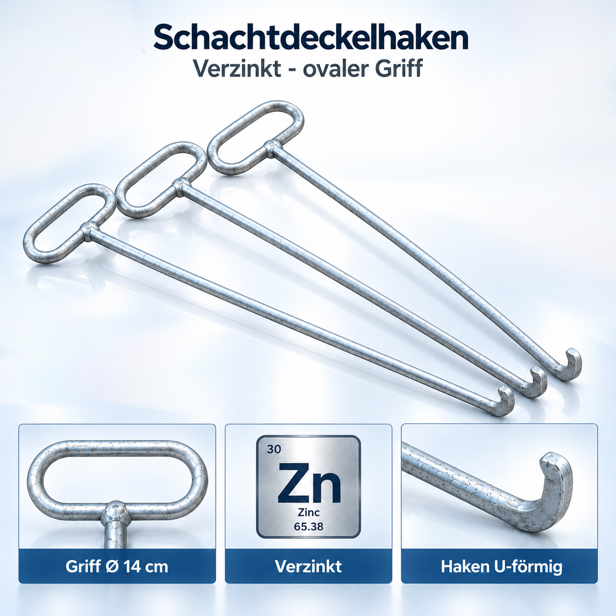 Schachtdeckelhaken verzinkt 50 cm, Kanaldeckelheber