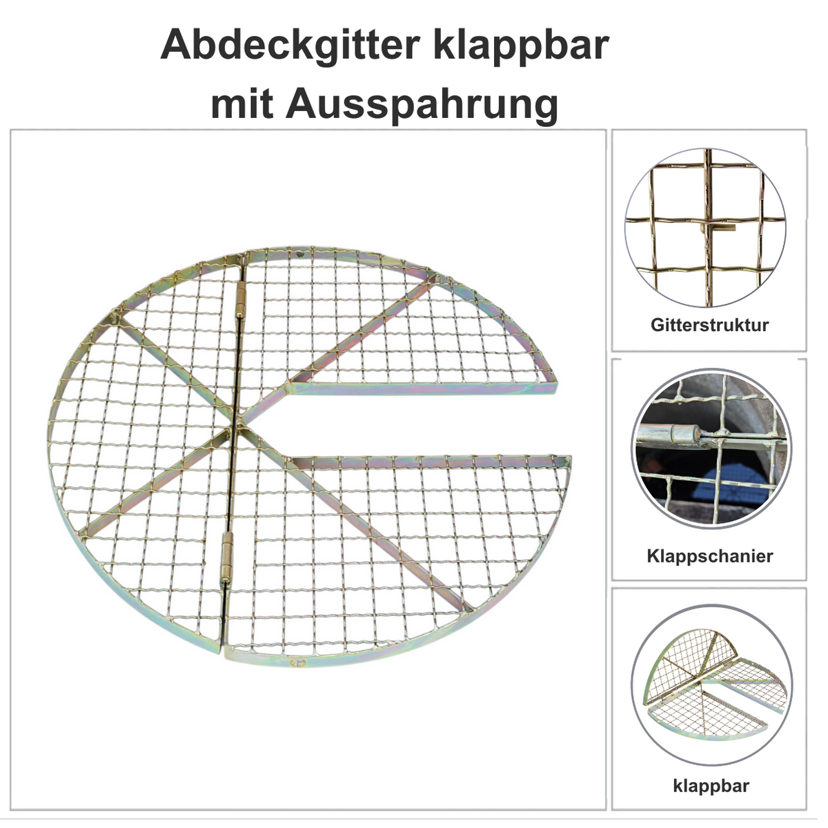 Arbeitsgitter klappbar SG041 Ø 670 mm Schachtabdeckung mit Aussparung (ohne Fahnen)