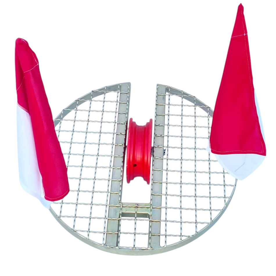 Schachtgitter SG010 Ø 670 mm Schachtabdeckung mit Umlenkrolle (mit Fahnen)
