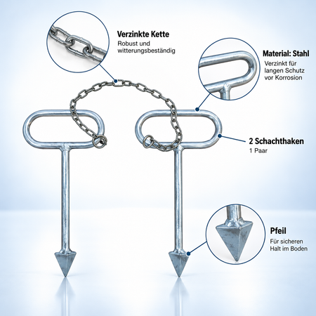 Schachthaken aus Edelstahl mit Kette (1 Paar)