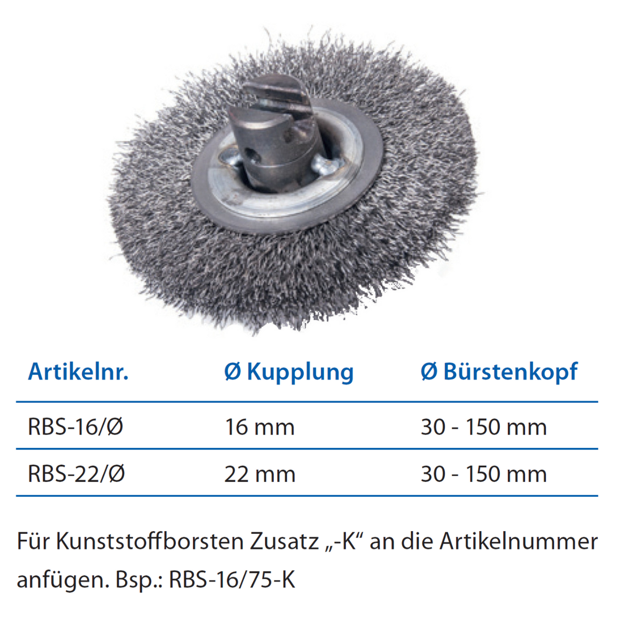 Disc pipe brush DN 60 mm, 22 mm coupling, steel wire