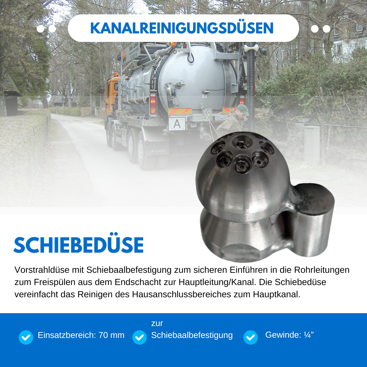 Schiebedüse 1/2", ohne Rückstrahl, mit Kupplung und inkl. 9 Keramikeinsätze