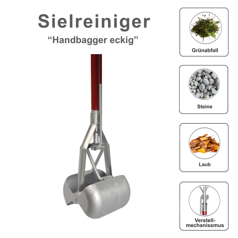 Sielreiniger, rechteckig 2,5 m lang, 20x20 cm, Handbagger