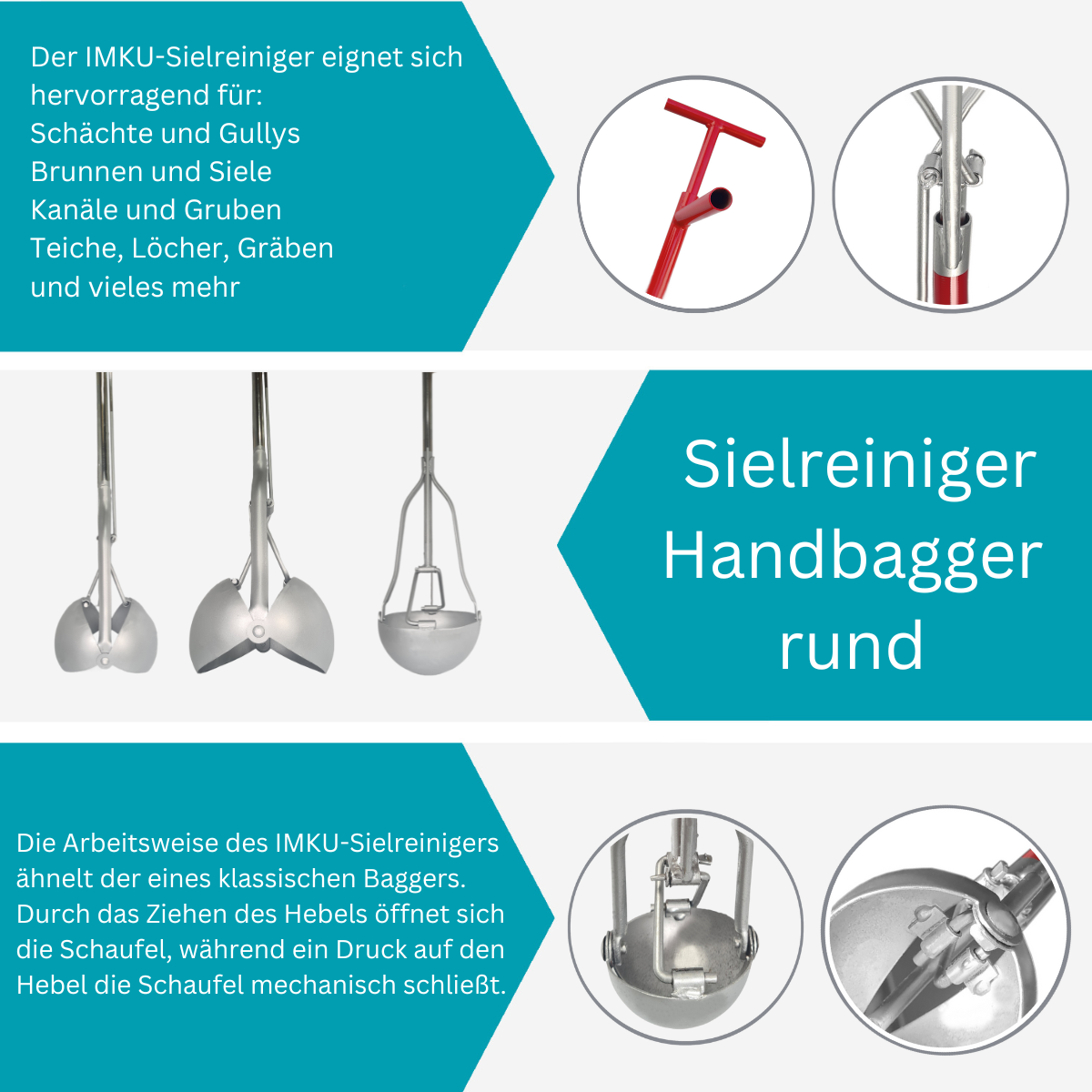 Sielreiniger, rund 2 m lang, 13 cm Ø, Handbagger