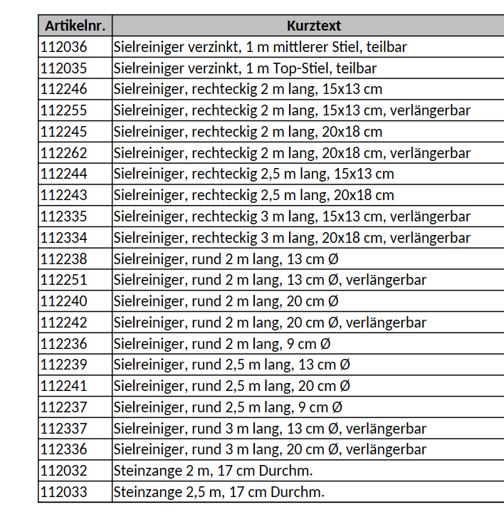 Sielreiniger, rund 2 m lang, 13 cm Ø, Handbagger