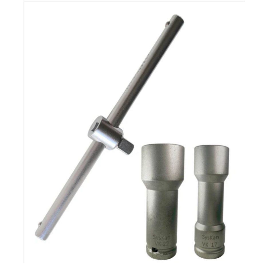 Kraftstecknuss Set SW 17/22 mm Vierkant 1/2" mit T-Gleitgriff