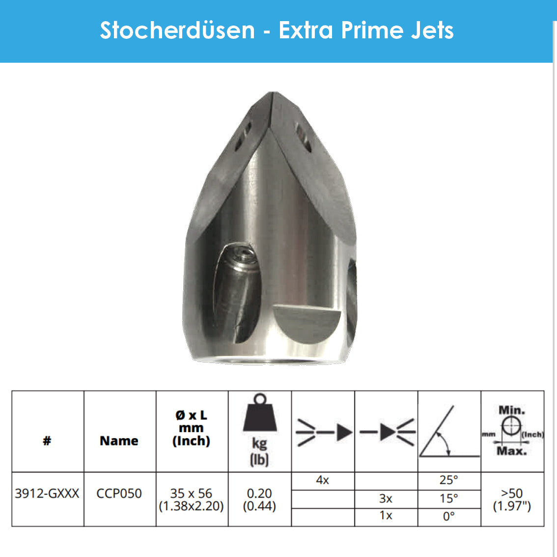 Penetrating nozzle 1/2" ExPJ cleaning nozzle with steel inserts