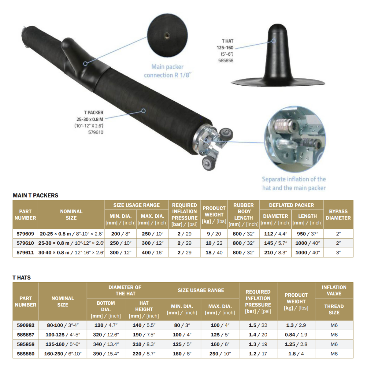 T-packer (main packer), 200-250, 0.8 Meter
