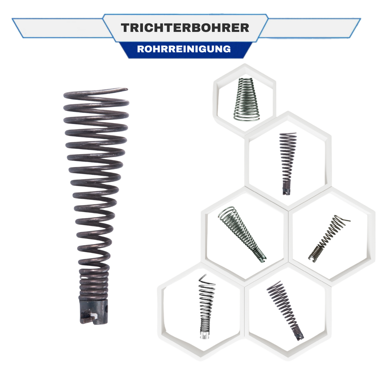 Funnel drill 32 mm coupling, spiral attachment, pipe cleaning tool
