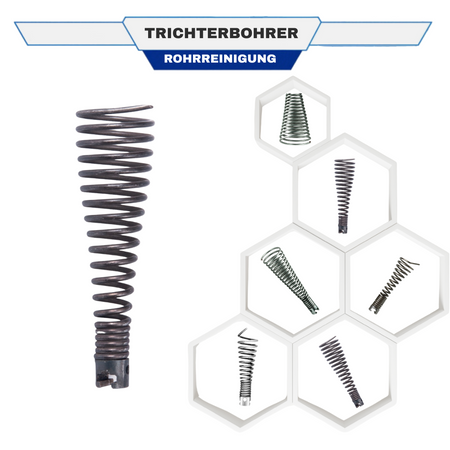 Funnel drill 16 mm coupling, spiral attachment, pipe cleaning tool