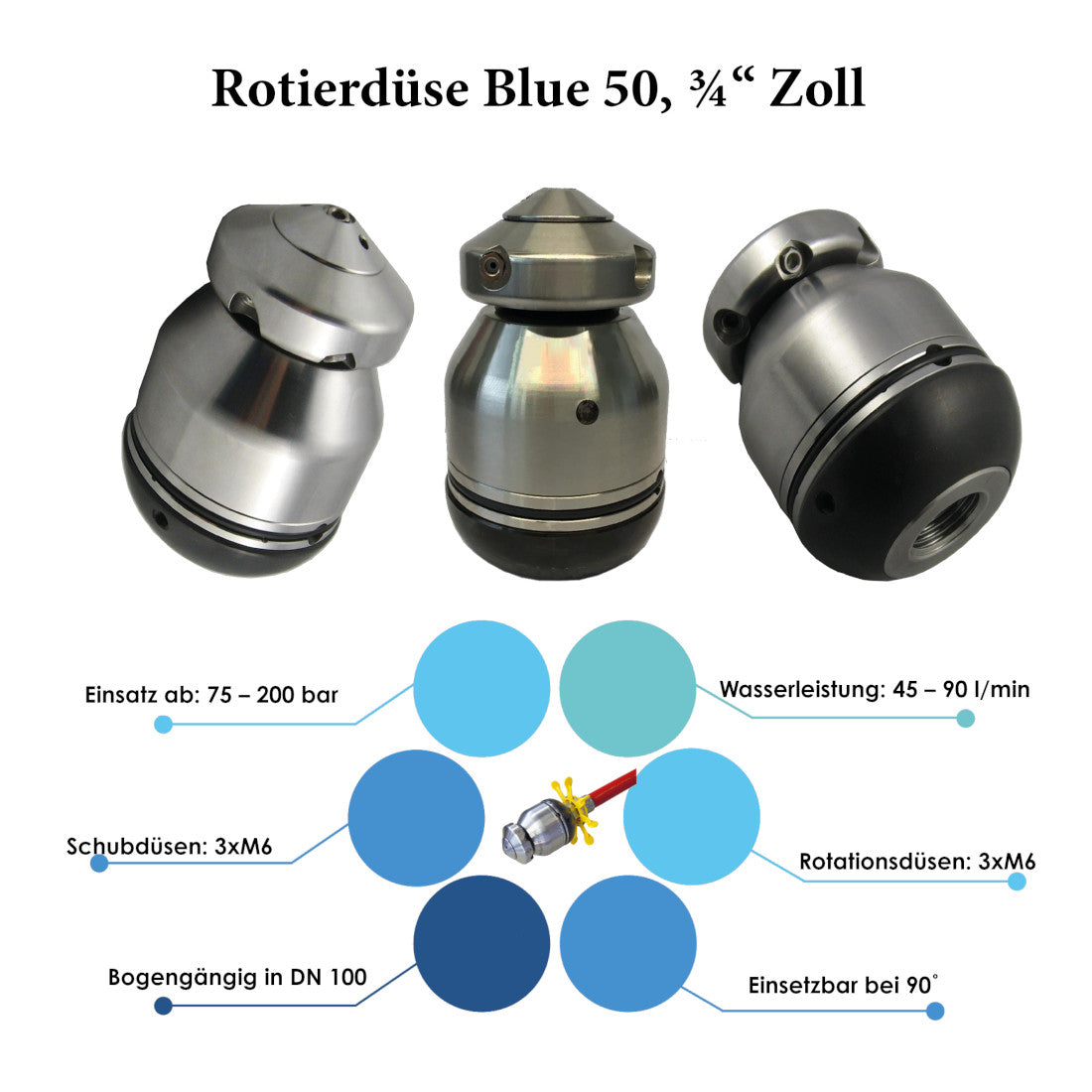 Blue 50 Rotierdüse 3/4" mit Vorstrahl, Rohrreinigungsdüse