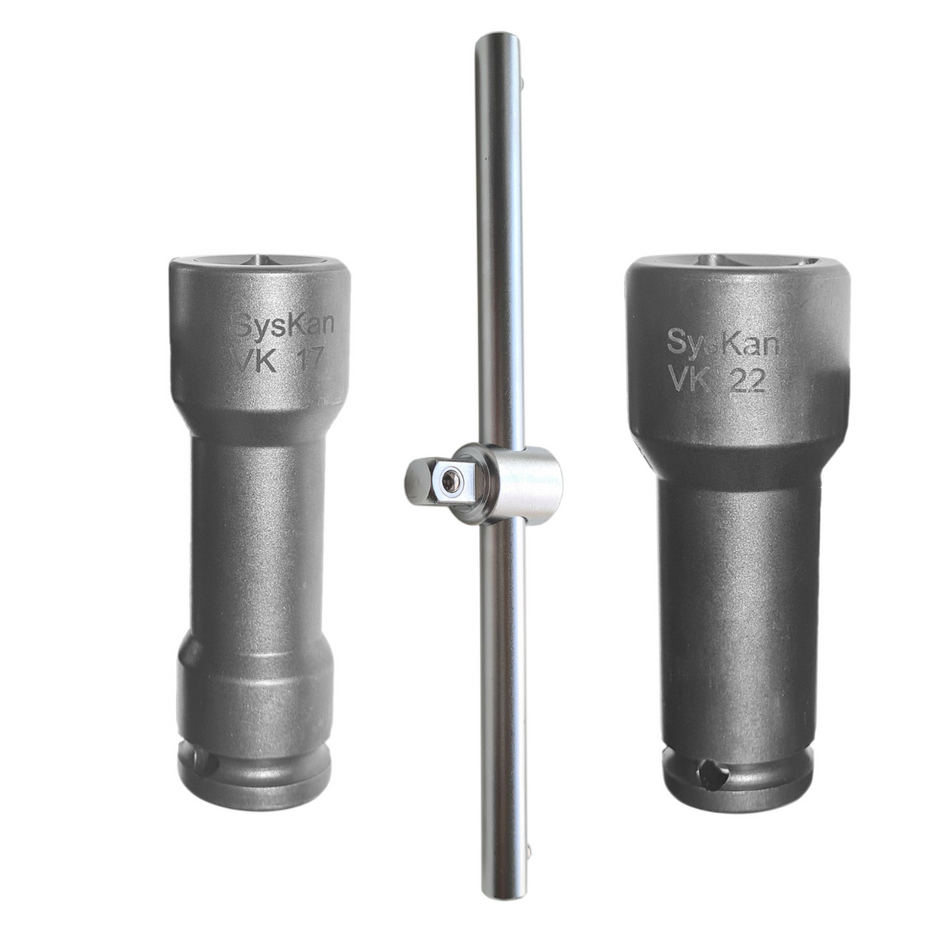 Kraftstecknuss Set SW 17/22 mm Vierkant 1/2" mit T-Gleitgriff