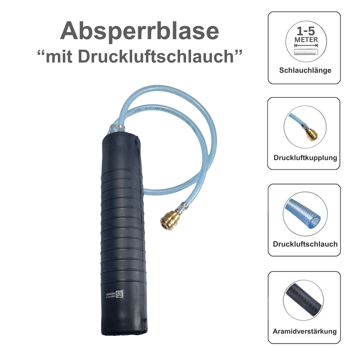 Rohr-Absperrblase Plugy DN 70-150 (2,5 bar) mit 4m Druckluftschlauch - Syskan - Online Shop: Abwassertechnik