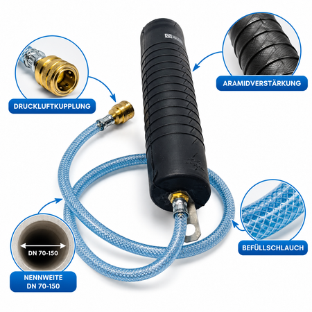Pipe sealing bladder Plugy DN 70-150 (2,5 bar) with 2 m compressed-air hose