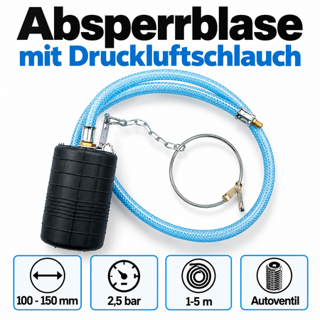Rohr-Absperrblase Plugy Z4-6 mit Reifenventil und 1-5 m Druckluftschlauch