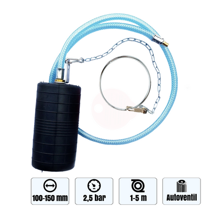 Rohr-Absperrblase Plugy Z4-6 mit Reifenventil und 1-5 m Druckluftschlauch