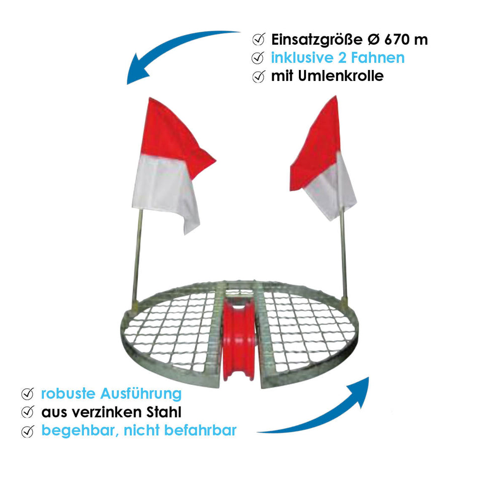 Schachtgitter SG010 Ø 625 mm - Sondergröße - Schachtabdeckung mit Umlenkrolle