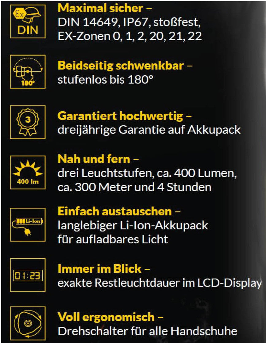 Acculux LED Knickkopfleuchte HL 35 EX High Power, ex-geschützt, mit Ladegerät