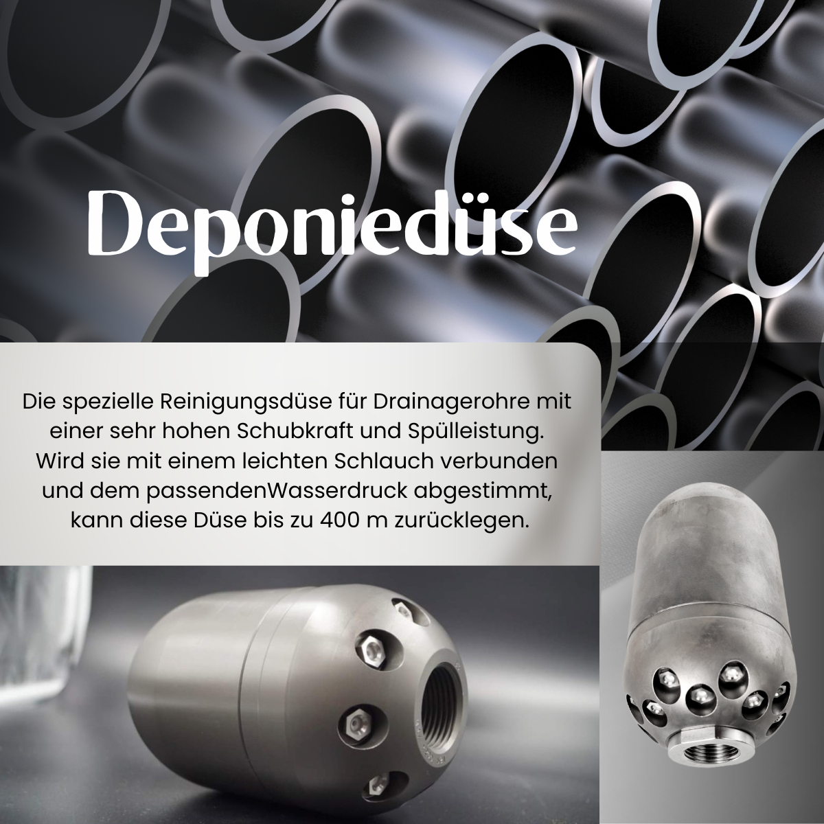 Deponiedüse B200  1", Rohrreinigungsdüse - Syskan - Online Shop: Abwassertechnik