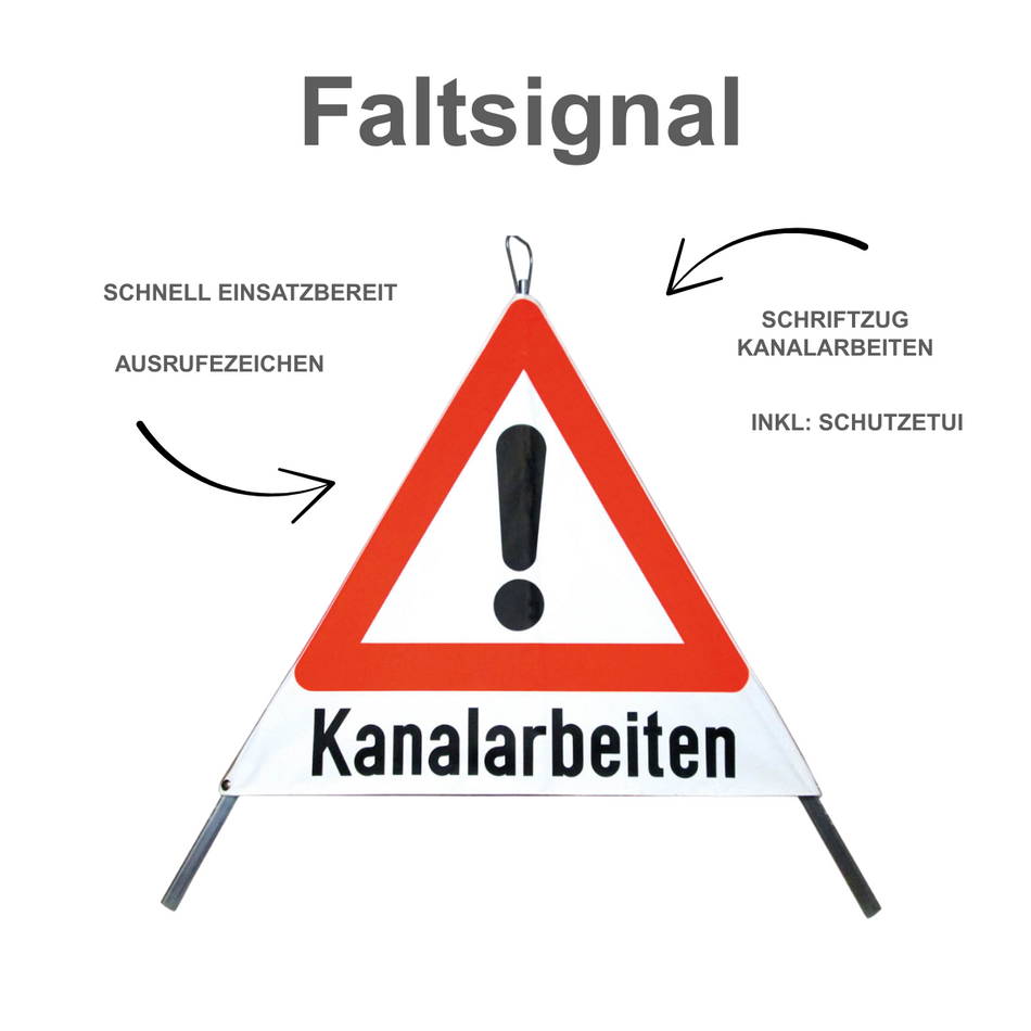 Faltsignal Typ 70 "Gefahrstelle" mit Schriftzug "Kanalarbeiten" R0, Warndreieck - Syskan - Online Shop: Abwassertechnik