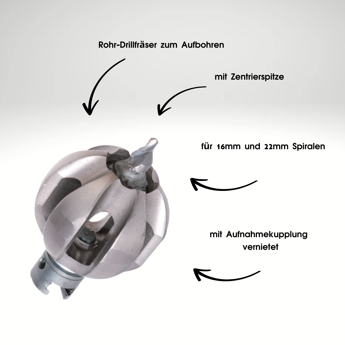Frästulpe 22 mm Kupplung x Ø 30 mm mit Zentrierbohrerspitze - Syskan - Online Shop: Abwassertechnik