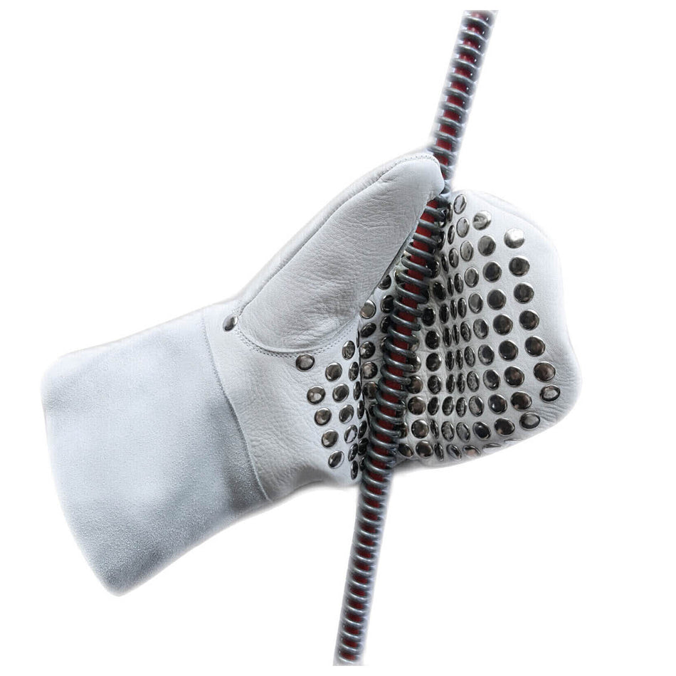 Führungshandschuh mit Nietenbesatz, Arbeitshandschuh weiß rechts