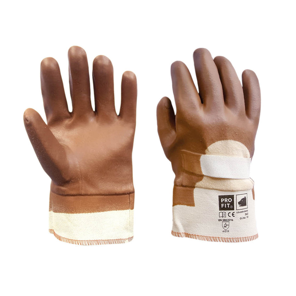 Guide gloves PVC strong version, 1 pair sanded brown, work gloves