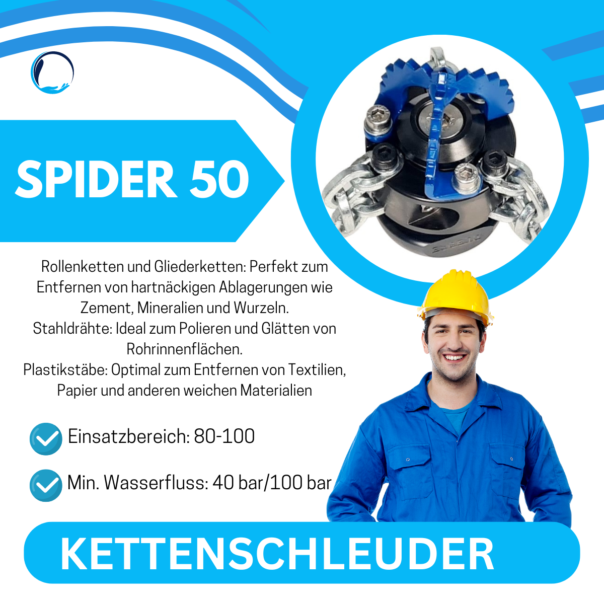 Kettenschleuder Spider 50, 1/2" DN 100, mit Gliederkette