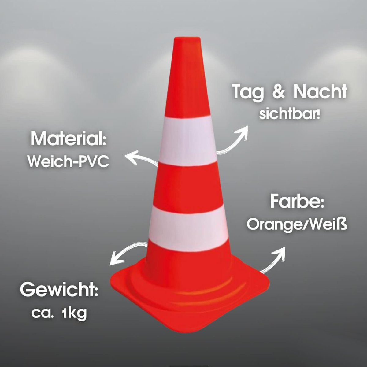 Leitkegel, rot/weiß, 320 mm, PVC / leicht