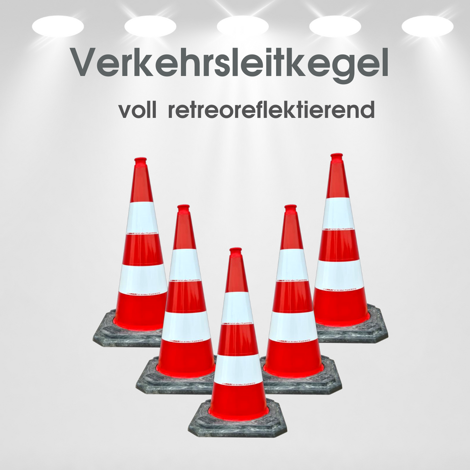 Leitkegel, voll-retroreflektierend, rot/weiß, 500 mm, schwer / Typ B